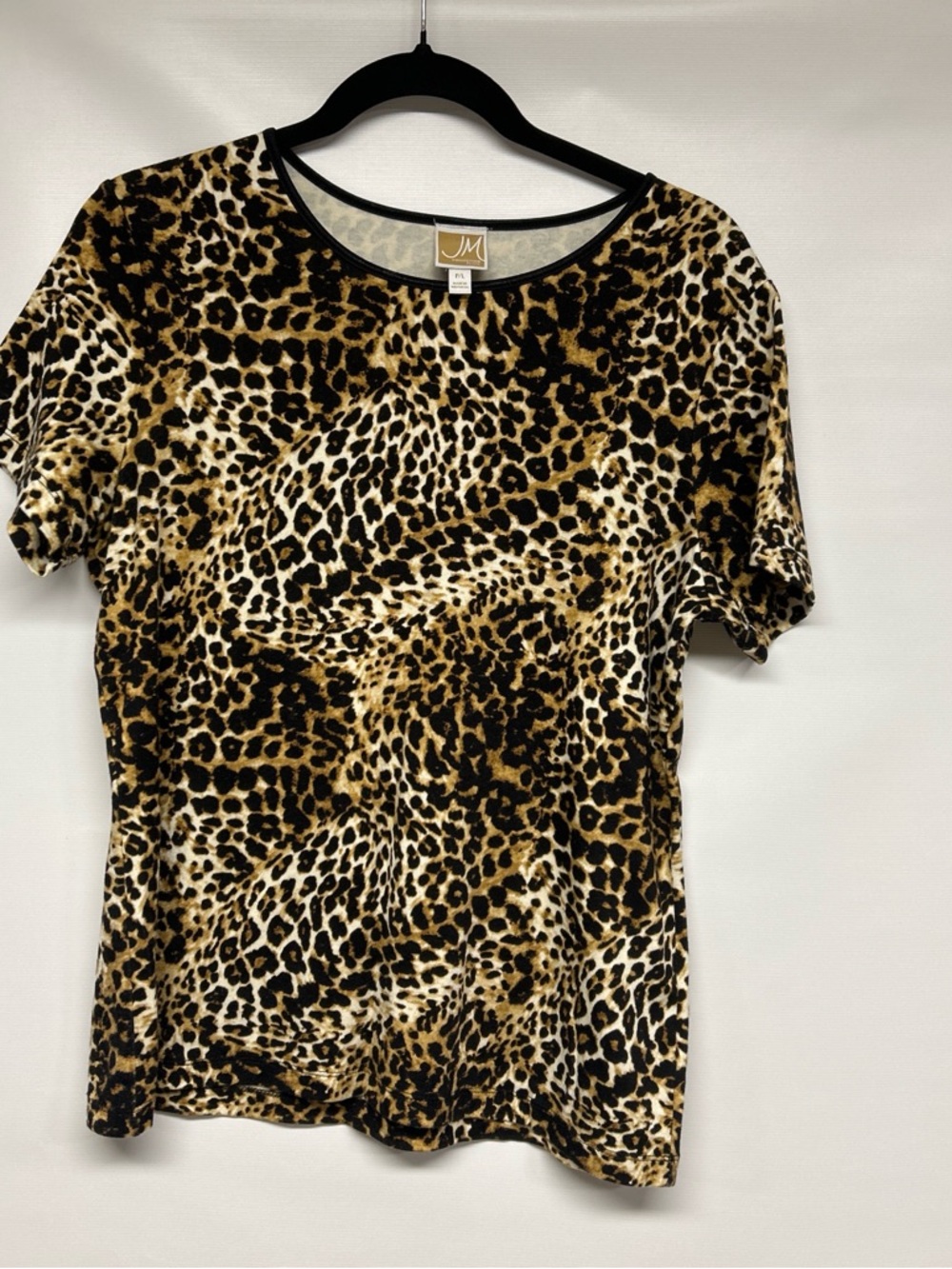 JM Collection Leopard-Print Short Sleeve Top in Brown and Black